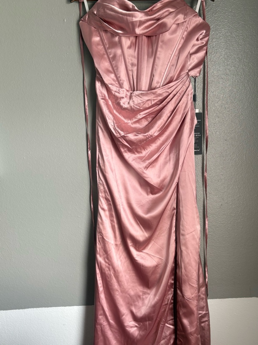 Blush Pink Satin Corset Maxi Dress Draped Formal Evening Prom Slit XS/S